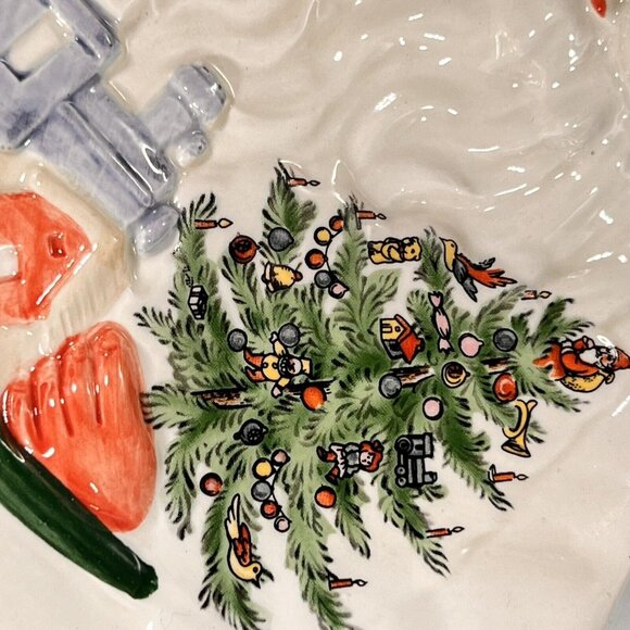 CHRISTMAS KRINGLES Dept 56 Ceramic Santa Platter Tray Hand Painted Japan Vtg - Picture 11 of 12